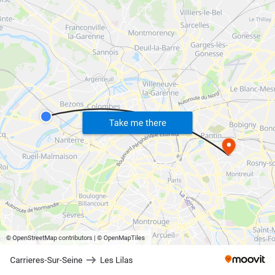 Carrieres-Sur-Seine to Les Lilas map