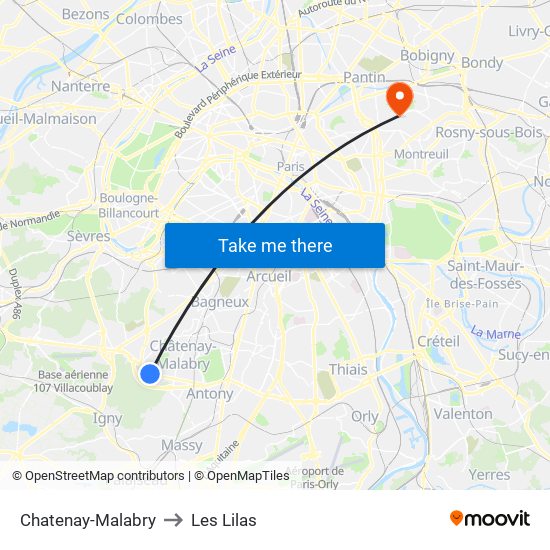 Chatenay-Malabry to Les Lilas map