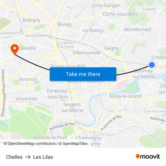 Chelles to Les Lilas map