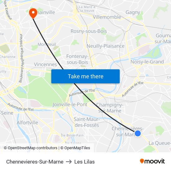 Chennevieres-Sur-Marne to Les Lilas map