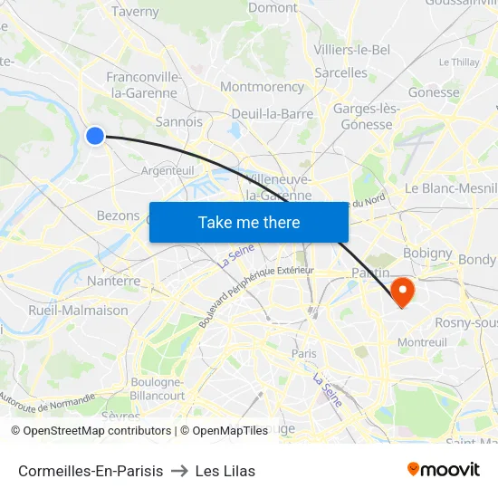 Cormeilles-En-Parisis to Les Lilas map