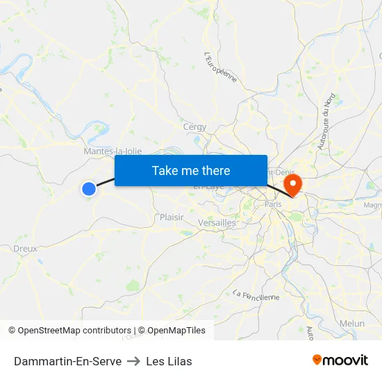 Dammartin-En-Serve to Les Lilas map