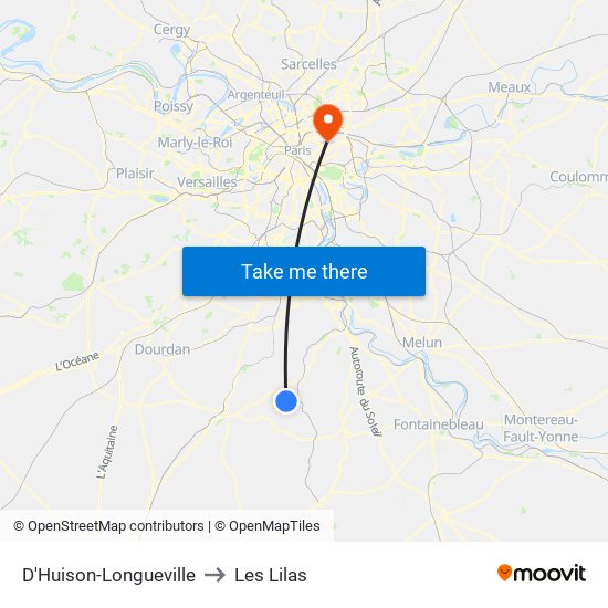 D'Huison-Longueville to Les Lilas map