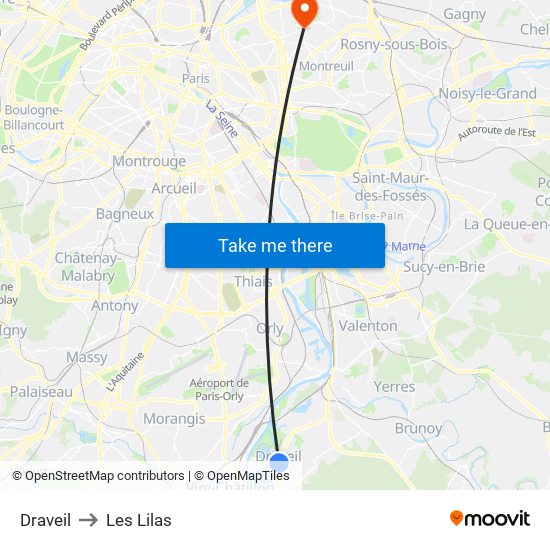 Draveil to Les Lilas map