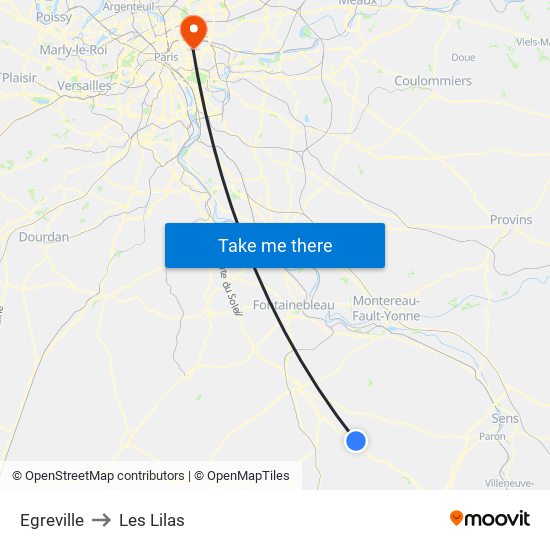 Egreville to Les Lilas map