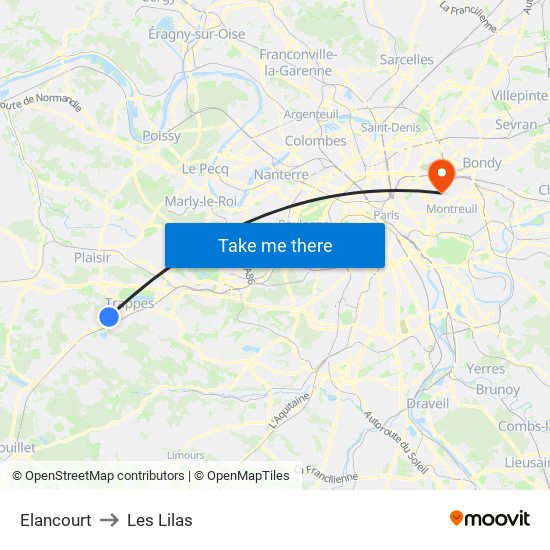 Elancourt to Les Lilas map