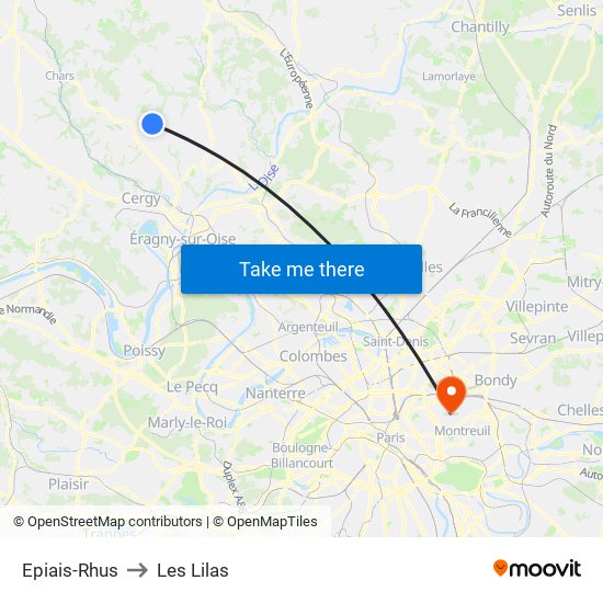Epiais-Rhus to Les Lilas map