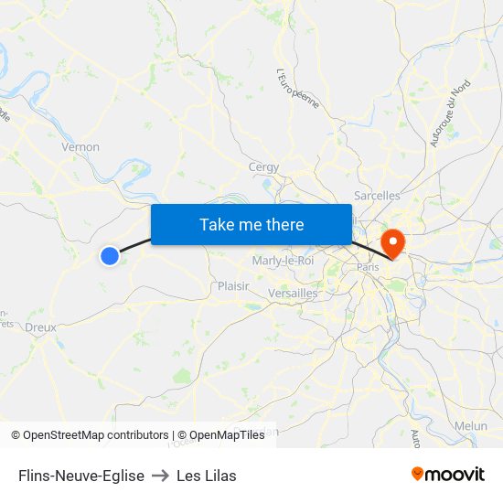 Flins-Neuve-Eglise to Les Lilas map