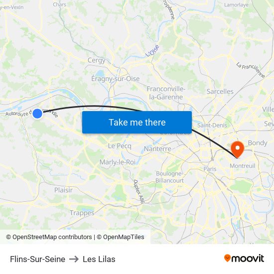 Flins-Sur-Seine to Les Lilas map