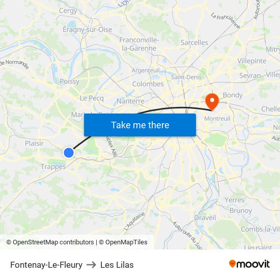 Fontenay-Le-Fleury to Les Lilas map