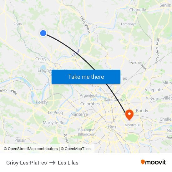 Grisy-Les-Platres to Les Lilas map