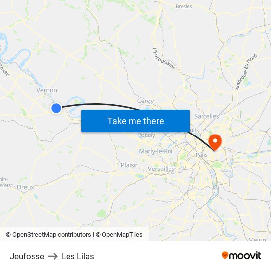 Jeufosse to Les Lilas map