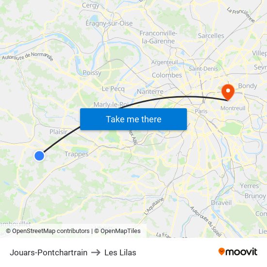 Jouars-Pontchartrain to Les Lilas map