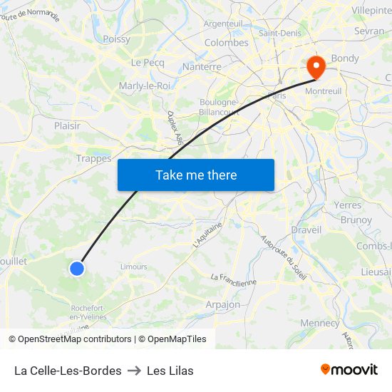 La Celle-Les-Bordes to Les Lilas map