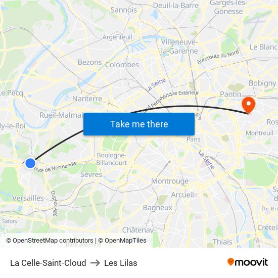 La Celle-Saint-Cloud to Les Lilas map