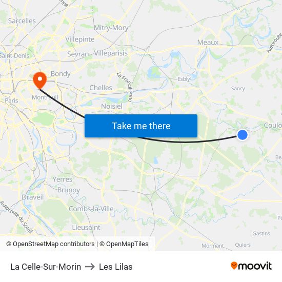 La Celle-Sur-Morin to Les Lilas map
