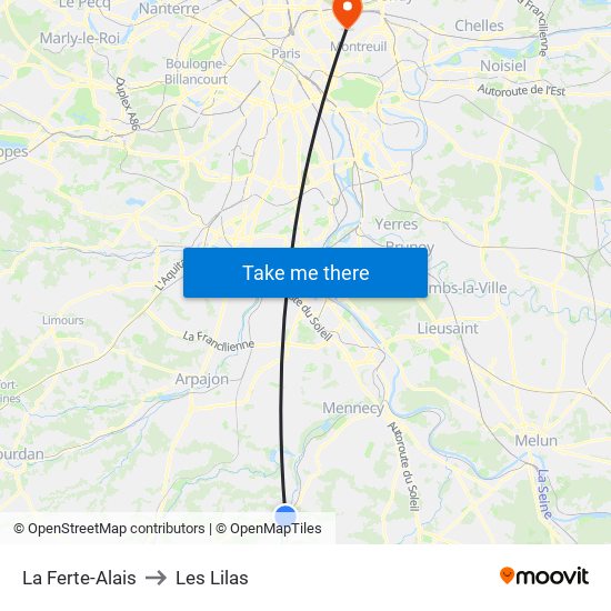 La Ferte-Alais to Les Lilas map