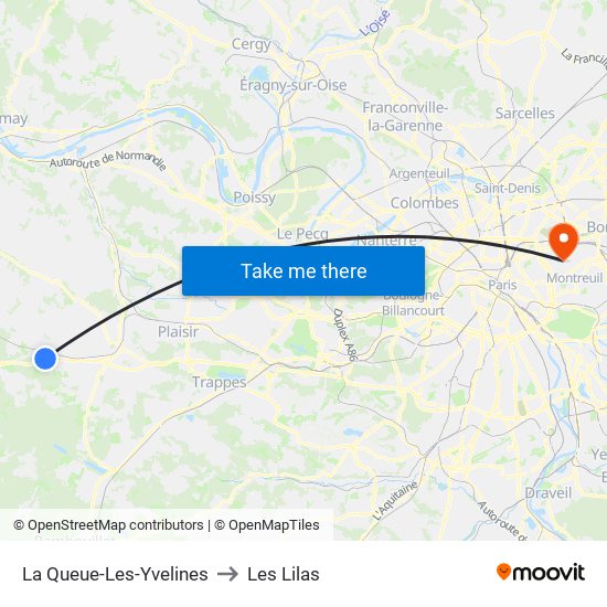 La Queue-Les-Yvelines to Les Lilas map