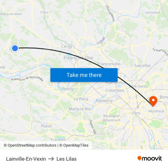 Lainville-En-Vexin to Les Lilas map