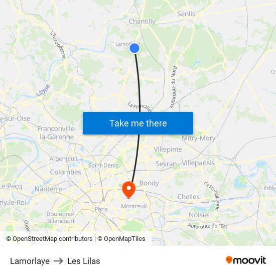 Lamorlaye to Les Lilas map
