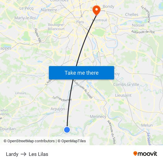 Lardy to Les Lilas map