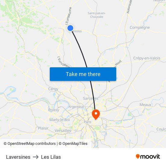 Laversines to Les Lilas map