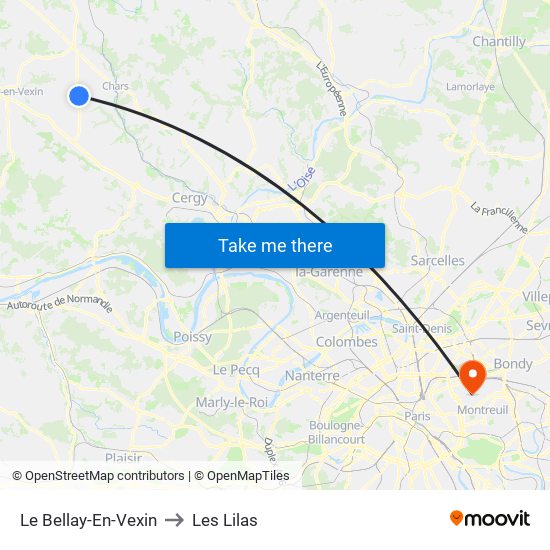 Le Bellay-En-Vexin to Les Lilas map