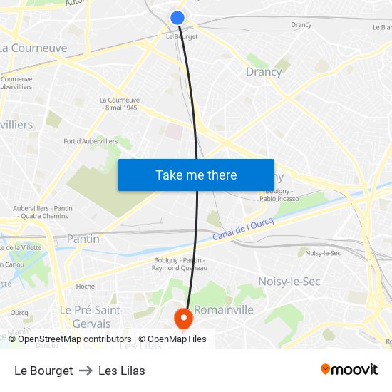 Le Bourget to Les Lilas map