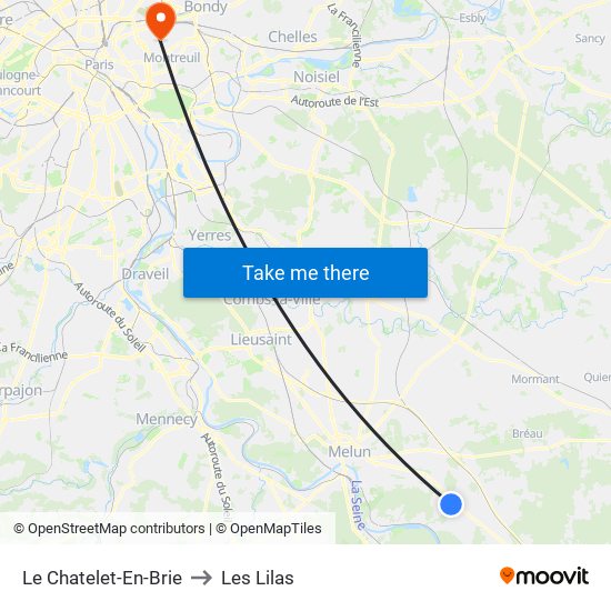 Le Chatelet-En-Brie to Les Lilas map