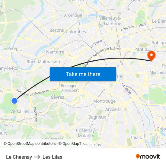Le Chesnay to Les Lilas map