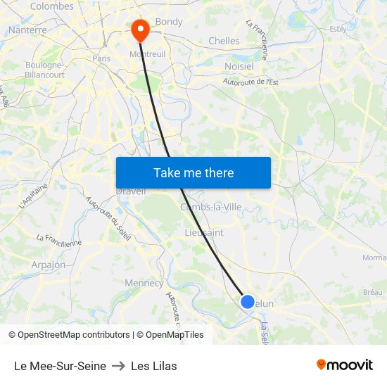 Le Mee-Sur-Seine to Les Lilas map