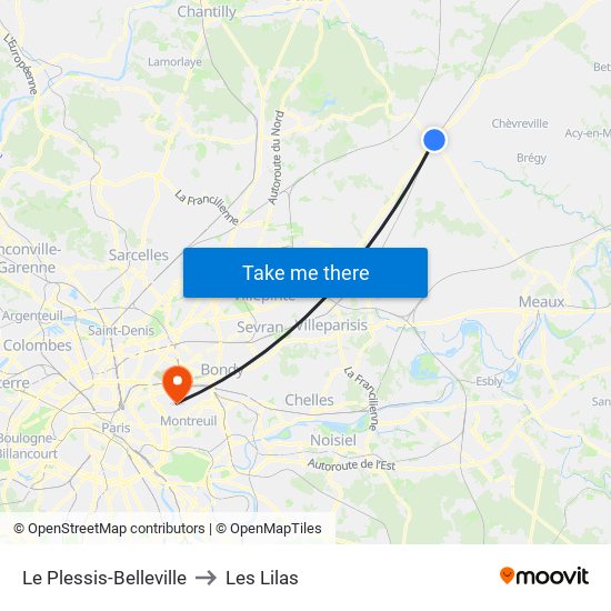 Le Plessis-Belleville to Les Lilas map
