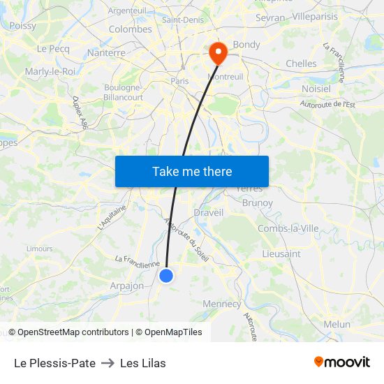 Le Plessis-Pate to Les Lilas map