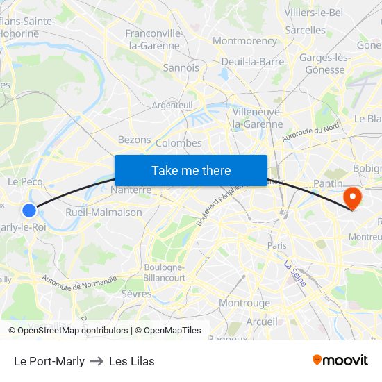 Le Port-Marly to Les Lilas map