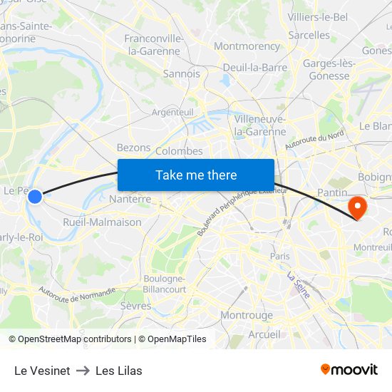 Le Vesinet to Les Lilas map