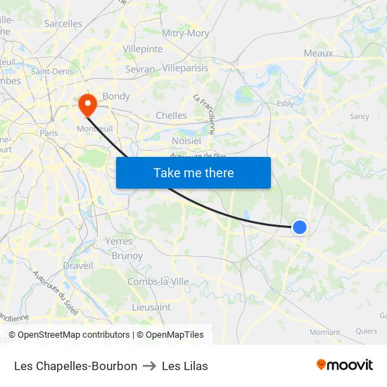 Les Chapelles-Bourbon to Les Lilas map