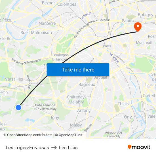 Les Loges-En-Josas to Les Lilas map