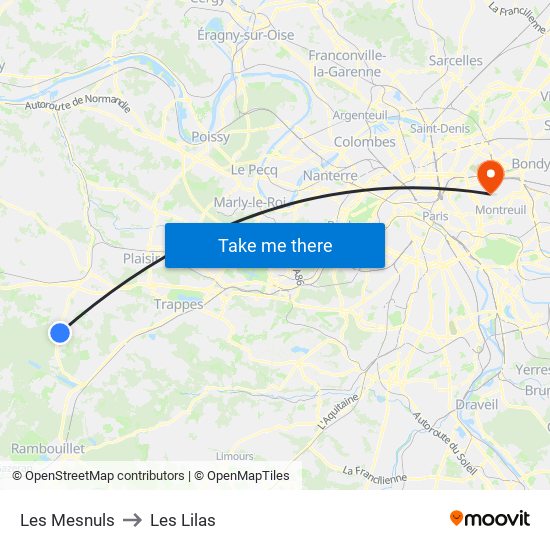 Les Mesnuls to Les Lilas map