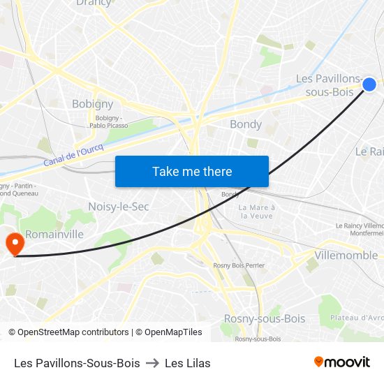 Les Pavillons-Sous-Bois to Les Lilas map