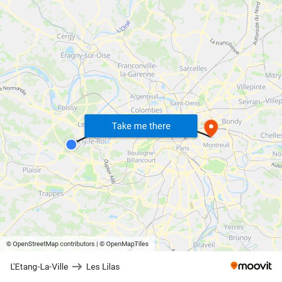L'Etang-La-Ville to Les Lilas map