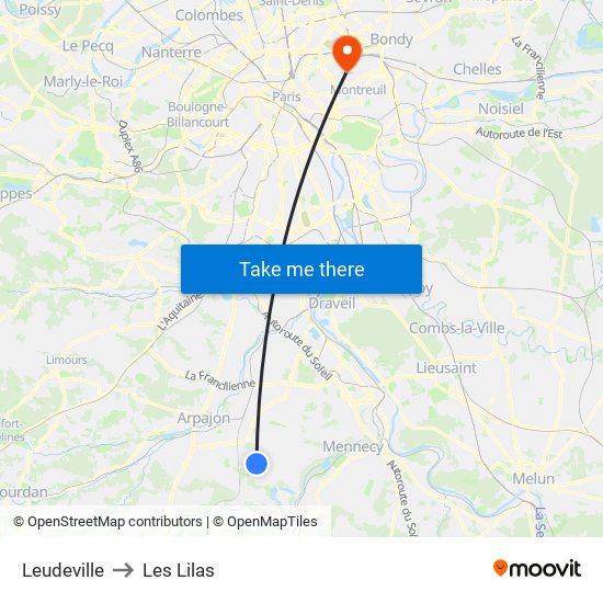Leudeville to Les Lilas map