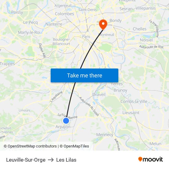 Leuville-Sur-Orge to Les Lilas map