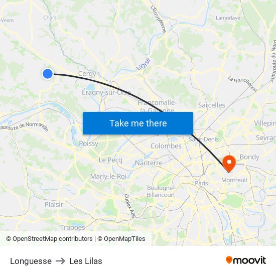 Longuesse to Les Lilas map