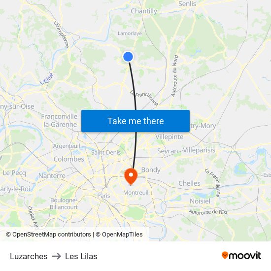 Luzarches to Les Lilas map