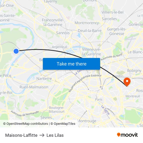 Maisons-Laffitte to Les Lilas map