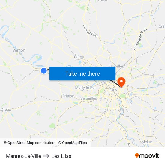 Mantes-La-Ville to Les Lilas map