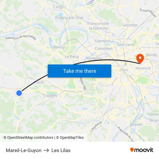 Mareil-Le-Guyon to Les Lilas map