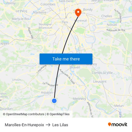 Marolles-En-Hurepoix to Les Lilas map