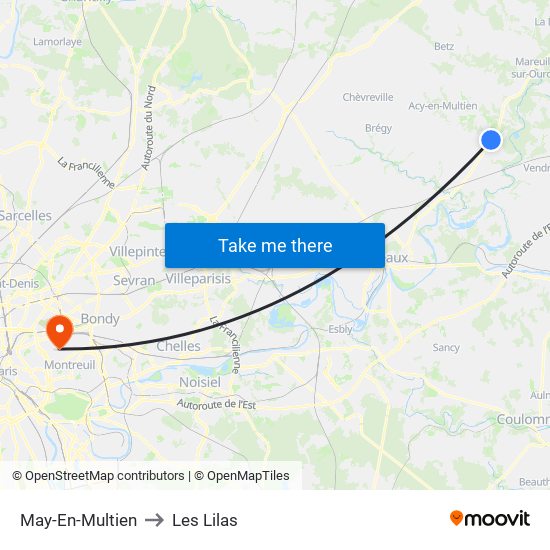 May-En-Multien to Les Lilas map