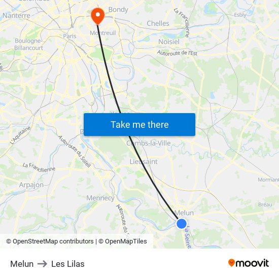 Melun to Les Lilas map